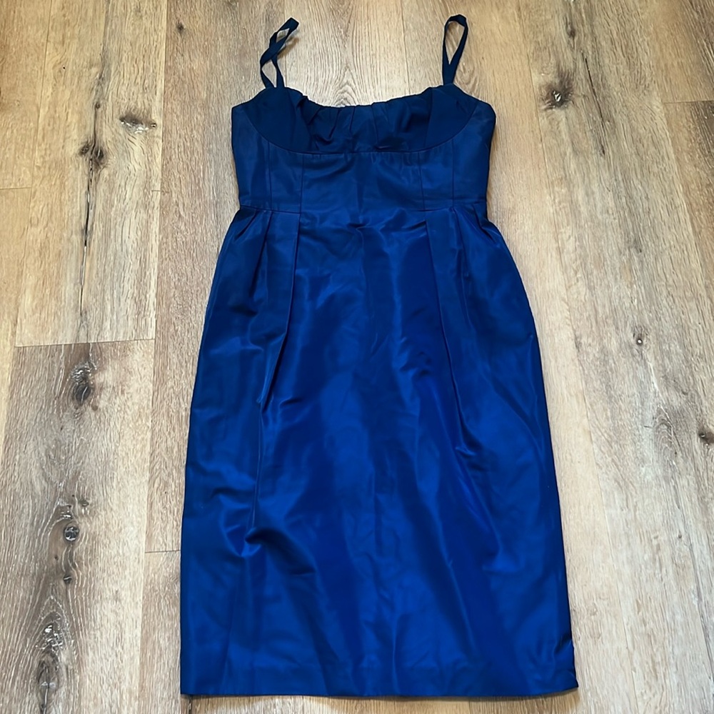 Lida Baday Navy Sleeveless Spaghetti Strap Dress 65% Polyester 35% Silk